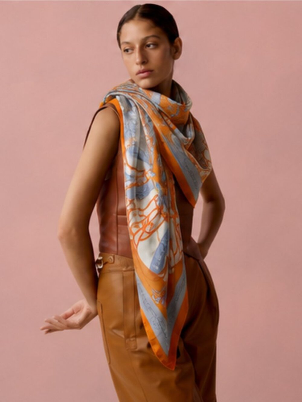 Large 100% Silk Scarf Made in France | Hand-Rolled Edges | High-End Piece